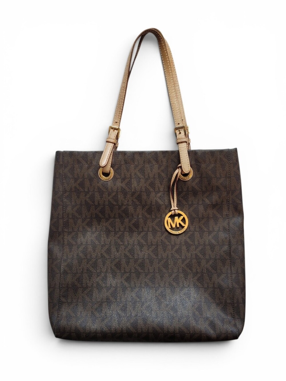 Michael Kors Logo Tote Brown with Tan Leather Straps